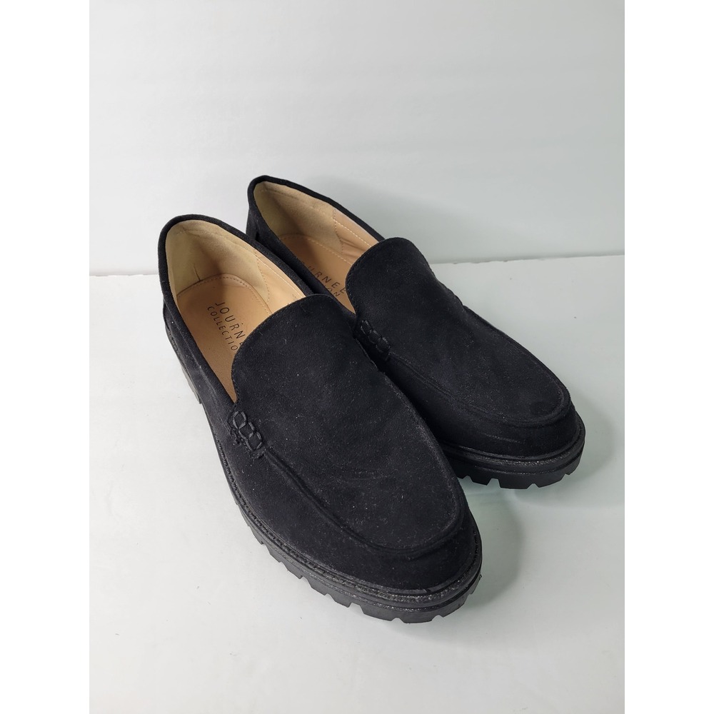 Journee Collection Womens Black Faux Suede Lug Sole Loafers Shoes Size 10